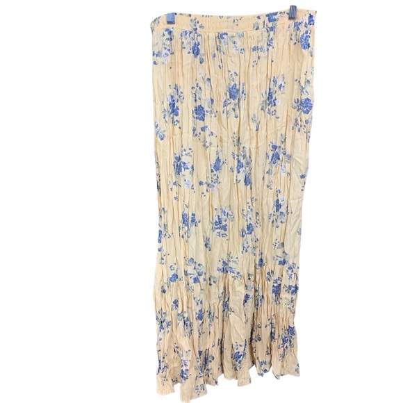 Jones New York Sport Yellow Baby Blue Floral Broomstick Skirt Women’s Size Med - Picture 2 of 5